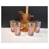 Indiana Glass Marigold Carnival Pitcher & Tumblers