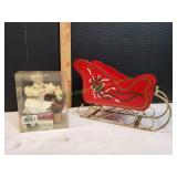 Vtg Red Christmas Sleigh & More