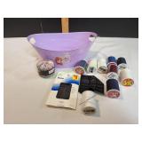 Small Bucket w/ Sewing Needles & Thread