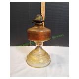 Vtg Amber Glass Wedding Scroll Oil Lamp
