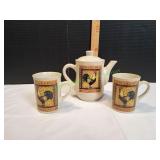 Vtg Bay Island Rooster Teapot w/ Cups