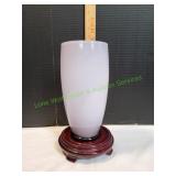 11" Elegant White Vase on Wood Base