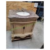 Marble Top Sink in Wood Cabinet w/ Faucet