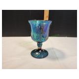 Vtg Indiana Blue Iridescent Carnival Glass Goblet
