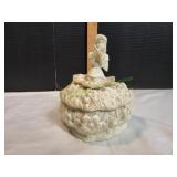 Vtg Porcelain Heart Shaped Fairy Trinket Box