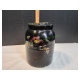 Vtg Hand Painted Stoneware Crock w/ Lid