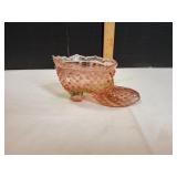 Vtg Pink Depression Hobnail Glass Shoe