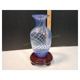 Blue Ribbon Glass Vase w/ Wood Base