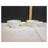(2) Milk Glass Fire-King Glass Handled Bowls