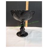 Vtg Zabkowice Black Glass Pedestal Bowl