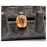 Vtg Large Oval-Cut Citrine Ring, Sz 6.5