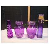 (4) Purple Glass Vases