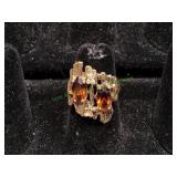 Dark Topaz Rhinestone Brutalist Ring, Sz 5.5