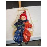 Vtg Ceramic Face Clown Doll on Swing