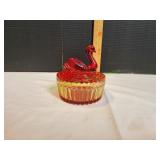 Vtg Jeanette Amberina Swan Glass Powder Jar