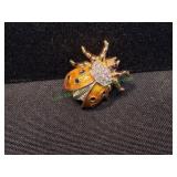 Vtg Carlisle Enameled & Rhinestone Ladybug Brooch