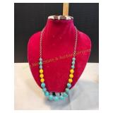 Silvertone Blue & Yellow Bead Chain Necklace