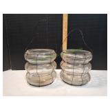 (2) Large Glass Lantern Candle Holders