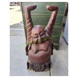 Vtg Handcarved Wood Laughing Buddha Sculpture