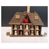 Small Wooden House Shaped Thimble Cabinet