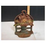 Vtg Cast Iron Basket of Flowers Doorstop