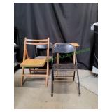 (2) Metal Folding Chairs, (1) Wood Chair & TV