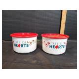 (2) Tree of Hearts One-Touch Tupperware Canisters