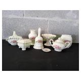 Vtg Porcelain Pink Rose China Cabinet Display Set