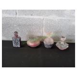 Vtg Frosted Pink Glass Perfume Decanters & Mor
