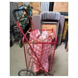 Red Foldable Metal Push Shopping Cart