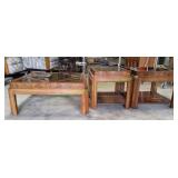 Wood / Glass Coffee Table w/ (2) Side Tables