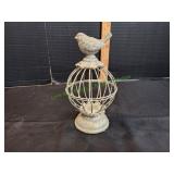 Distressed Gray Metal Bird Cage Statue