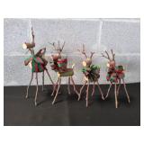 (4) Handcrafted Log Reindeer Decorations