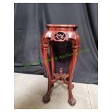 Vtg Chinese Wood Carved Plant Stand w/ Marble Top