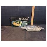 Vtg Lenoard Silver Crystal Divided Relish Dish