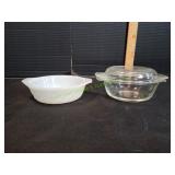 (1) Milk Glass & (1) Clear FireKing Bowls