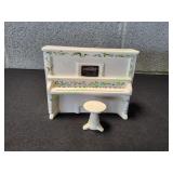 Vtg White Ceramic Piano Music Box w/ Stool