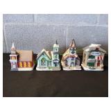 (4) Vtg Mini Ceramic Christmas Village Buildings