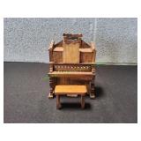 Vtg Wooden Upright Piano Music Box w/ Bench