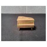 Vtg Gold Tone Rose Grand Piano Trinket Box
