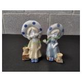 (2) Blue Pooka-Dot Girl Figurines
