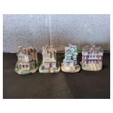 (4) Vtg Mini Ceramic Victorian Village Buildings