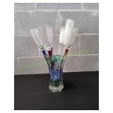 10.5' Crystal Vase w/(6)LongStem Champagne Flutes