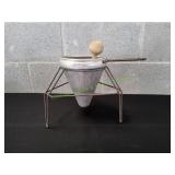 Vtg Aluminum cone Strainer & Stand w/ Pestle