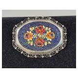 Vtg Italian Micco Mosaic Floral Brooch