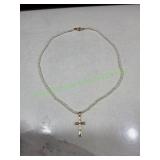 Vtg 16' Opal Necklace w/ Gold Tone Cross Pendant