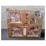 Harvest Season 8pc Porcelain Lighted House Set