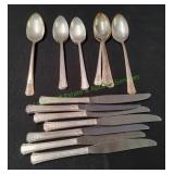 Vtg Silver-Plated Teaspoons & Knives