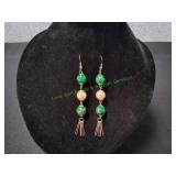 Vtg Faux Jade Gold-Tone Dangle Earrings