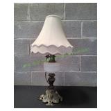 MCM Hobnail White Milk Glass & Ornate Metal Lamp